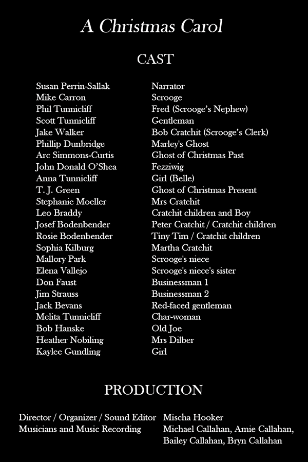 List of all the cast of A Christmas Carol by the Genesius Guild